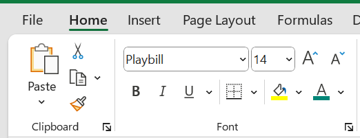 การเปลี่ยนฟอนต์เป็น Playbill ใน Excel